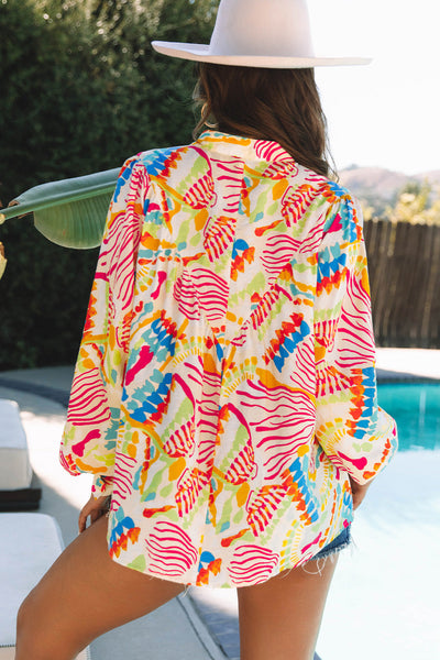 Trendy Women's Orange Oversized High-Low Shirt with Abstract Print - Comfortable Fashion for Everyday Style