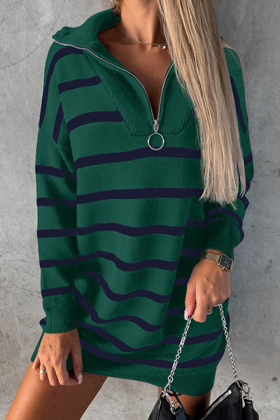 Trendy Women's Green Striped Sweater Dress with Flattering Fit for Casual and Dressy Events - Perfect for Any Occasion!