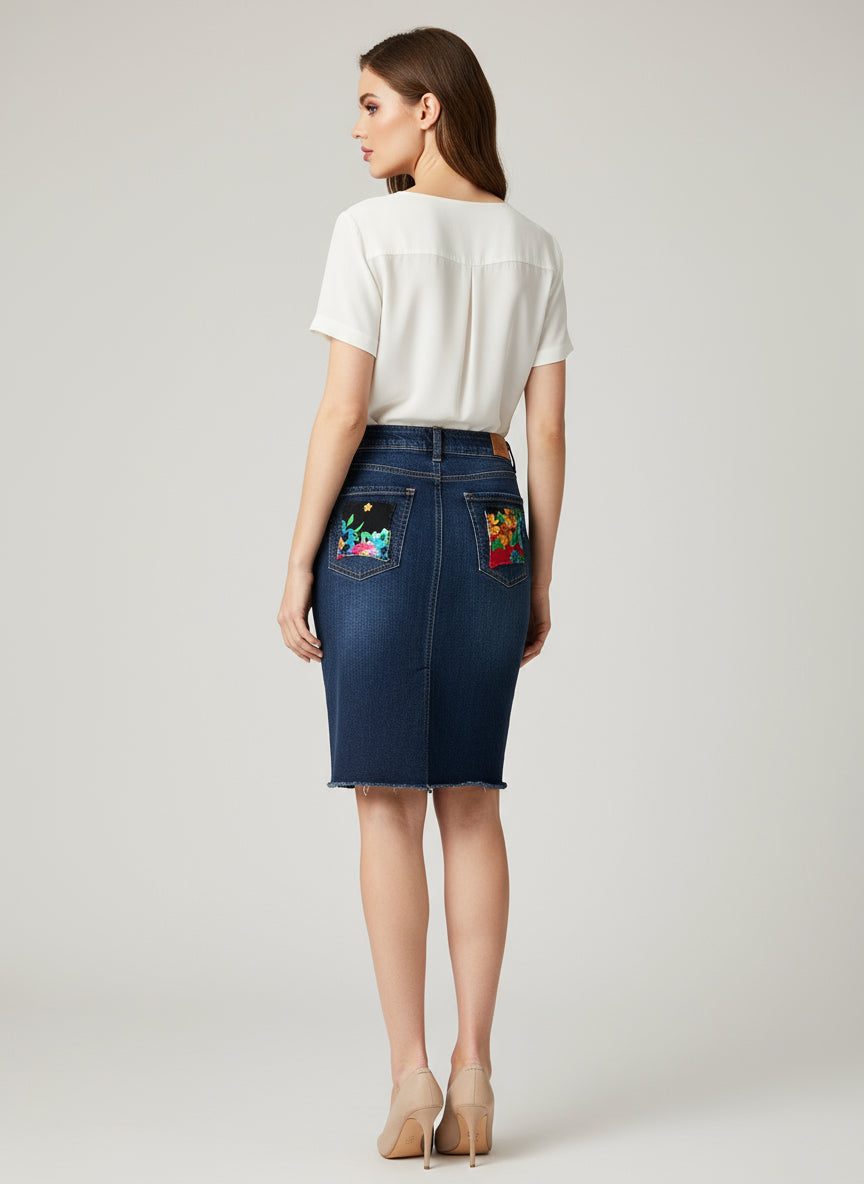 Gap Denim Skirt w/ Floral Pockets