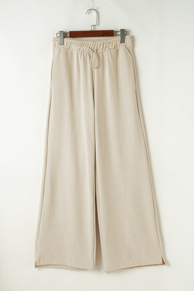 Women's Apricot Wide Leg Casual Pants with Drawstring Waist for Effortless Comfort and Everyday Style