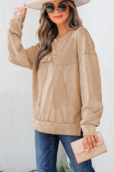 Cozy Women's Big Bow Pullover Sweatshirt - Stylish Loose Fit for Casual Outings and Everyday Comfort in Soft Fabric