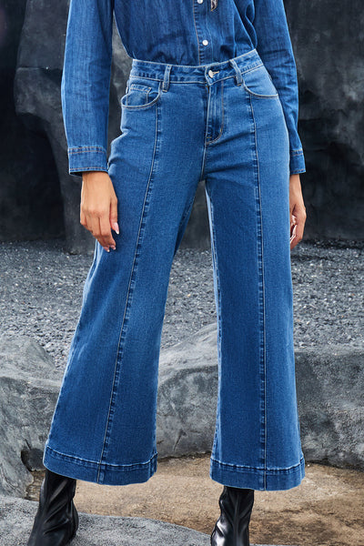 Chic High-Waisted Blue Jeans for Women - Slim Fit Denim for Effortless Everyday Style and Comfort