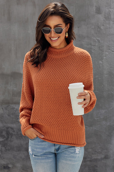 Chic Oversized Orange Batwing Turtleneck Sweater for Women - Cozy Long Sleeve Knitwear for Effortless Fall Style