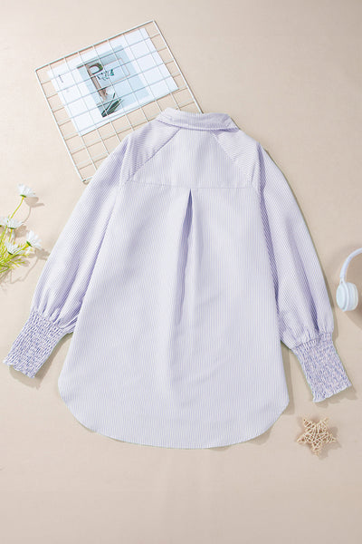 Women's Orchid Petal Striped Loose Fit Blouse with Shirred Cuffs
