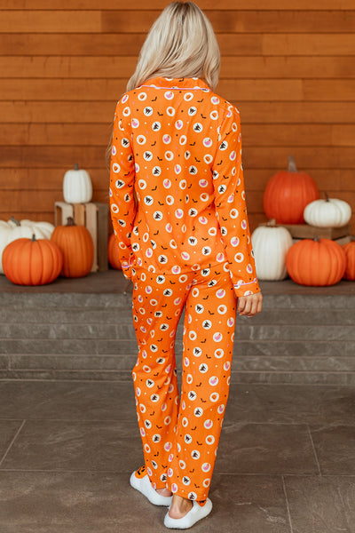 Cozy Women's Halloween Pajama Set with Ghost Print - Soft Relaxed Fit Sleepwear for Spooky Nights