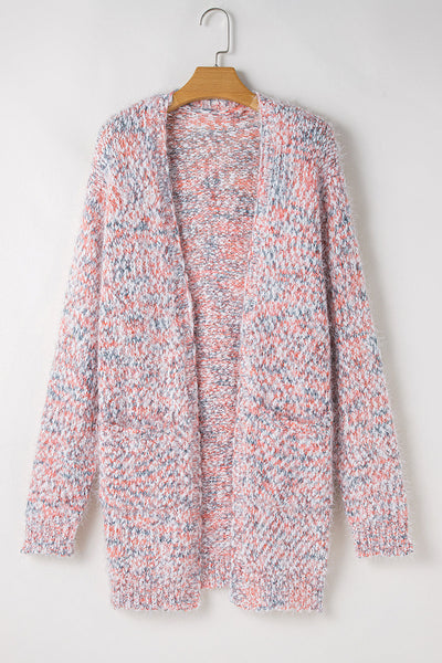 Cozy Women's Multicolor Pink Confetti Open Front Knit Cardigan - Stylish Layer for Casual Looks and Everyday Comfort