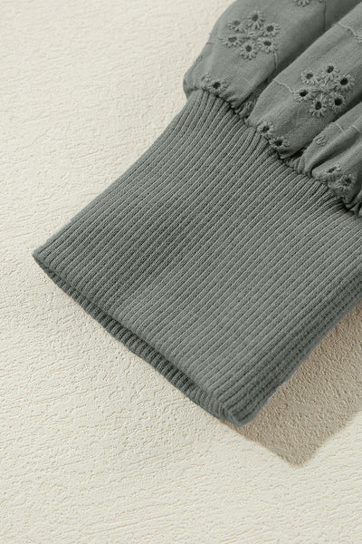Cozy Women's Grayish Green Patchwork Sweatshirt with Round Neck and Long Sleeves for Casual Style and Comfort