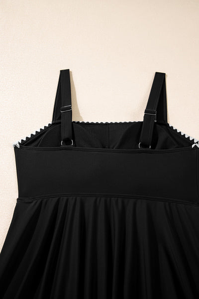 Black Fit-and-Flare Ricrac Trim Tankini Swimsuit Set with practical styling and dependable silhouette control.