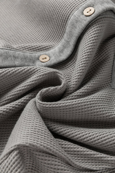 Women's Grey Mixed-Texture Waffle Knit Shacket with Exposed Seams