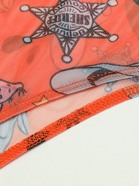 Rodeo Chic Orange Mesh Long Sleeve Bodysuit