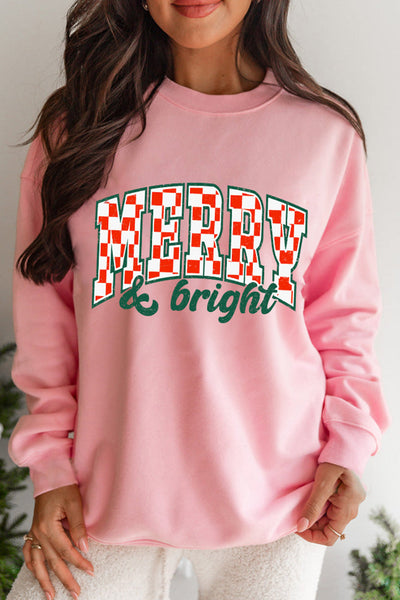 Women's Pink Merry and Bright Checkered Holiday Sweatshirt with practical styling and dependable silhouette control.