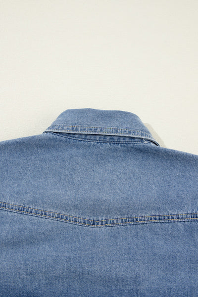 Women's Dusk Blue Slim Fit Denim Shirt with Flap Pockets
