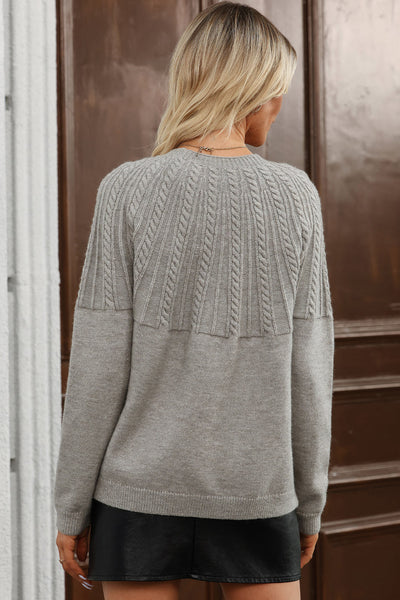 Women's Heather Gray Cable-Knit Yoke Cardigan with Wooden Buttons