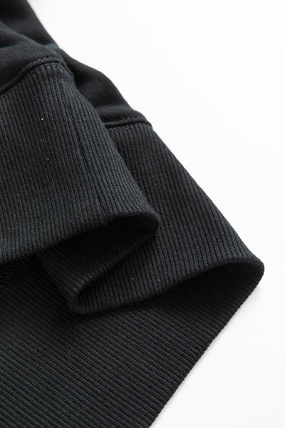 Women's Black Crisscross Stitch Sweatshirt with Pockets - Relaxed Fit for Cozy Casual Style