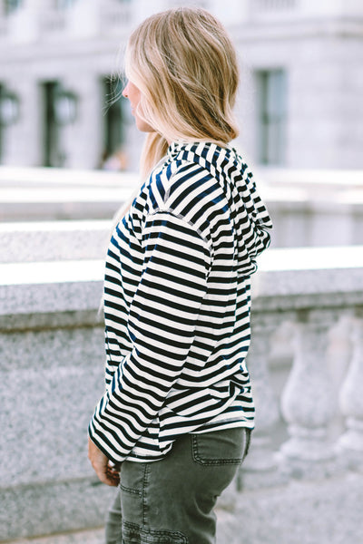 Classic Striped Kangaroo Pocket Hoodie with Drawstring