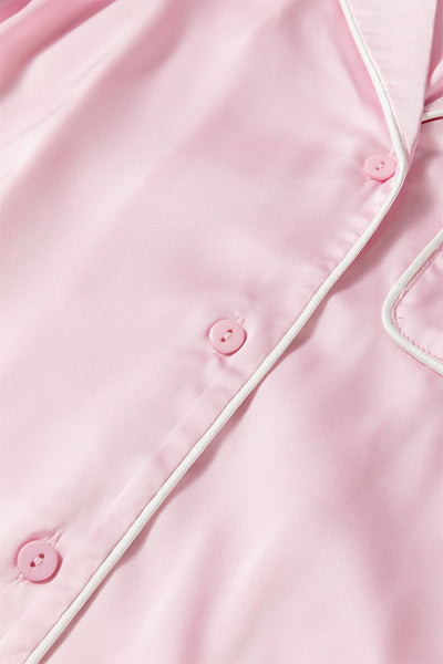 Women's Chic Light Pink Satin Lounge Set with Knot Accent Top & Ruffled Pants - Ideal for Stylish Relaxation and Outings