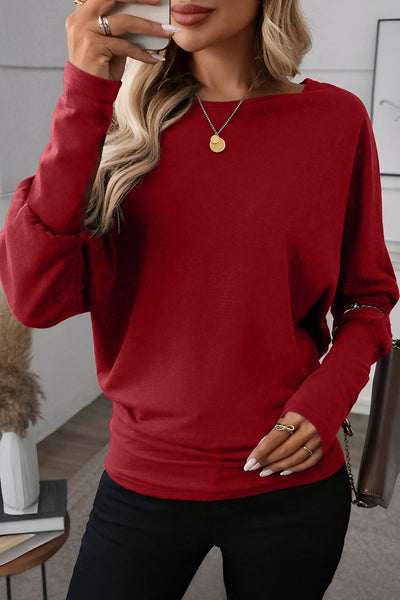 Women's Red Dahlia Long Sleeve Ruched Top with Extended Cuffs