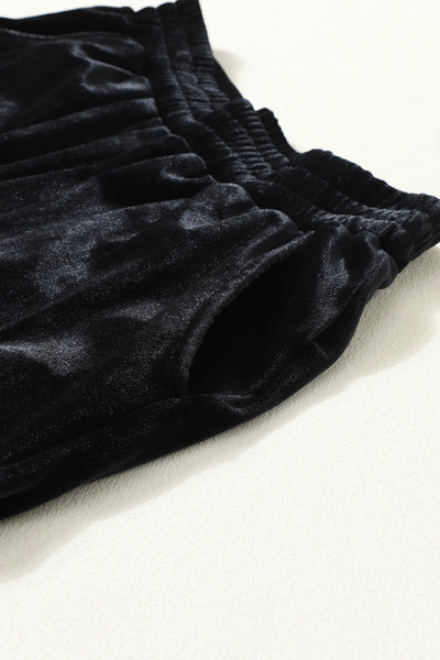 Women's Soft Black Velvet Jogger Pants - Stylish and Comfortable Lounge Wear for Casual Chic Outfits