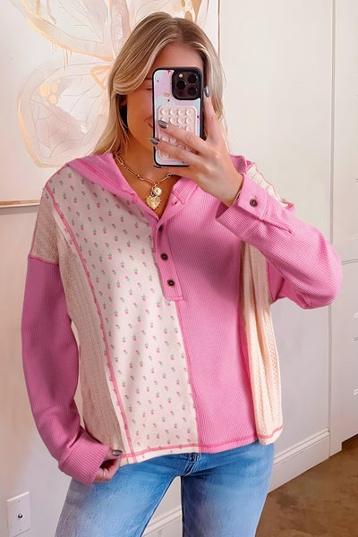 Cozy Women's Floral Patchwork Hoodie - Stylish Casual Pullover Sweatshirt for Effortless Everyday Wear