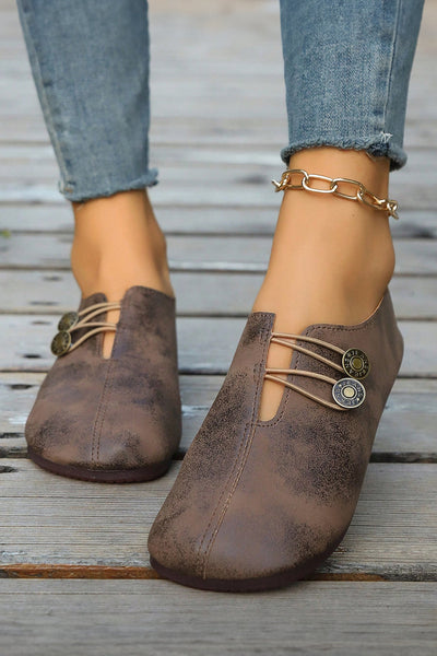 Women's Vintage-Inspired Coffee PU Leather Round Toe Loafers