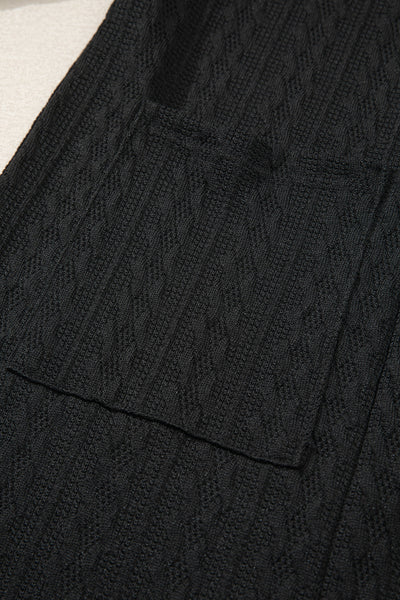 Chic Black Textured Knit Cardigan for Women with Side Pockets and Open Front  Stylish Layering Essential
