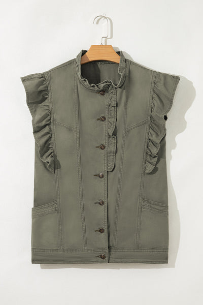 Stylish Women's Classic Blue Denim Vest Jacket - Versatile Casual Layer for Everyday Fashion and Layering Needs