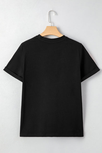 Women's Black Sequin Pumpkin Face Halloween T-Shirt - Fun, Festive, and Comfortable Casual Fit for Spooky Season
