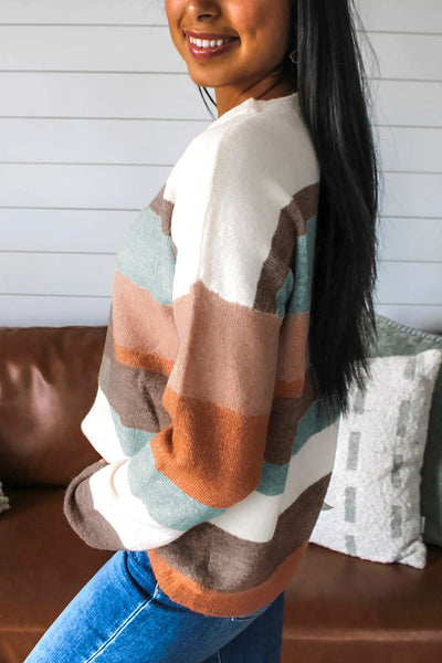 Women's Multi-Color Striped Drop Shoulder Knit Sweater