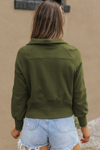 Women's Cozy Green Fleece-Lined Zip-Up Sweatshirt with Stand Collar & Thumbhole Sleeves for Ultimate Comfort