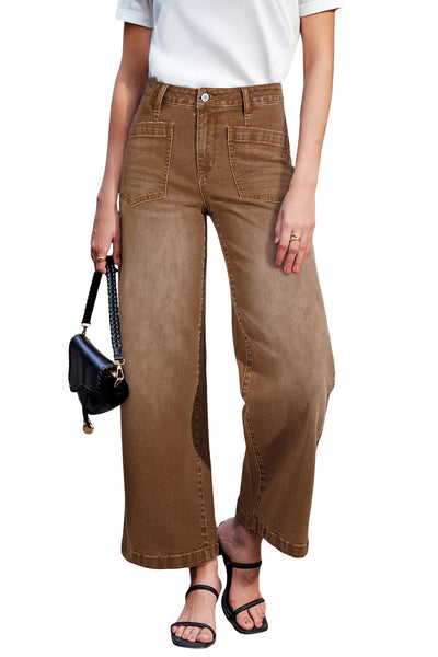 Stylish Brown Minimalist Women's Shift Jeans with Functional Patch Pockets for Effortless Comfort and Versatile Fashion