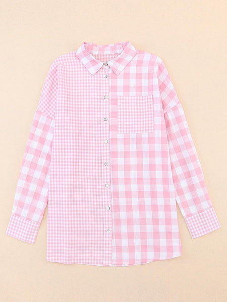 Pink Patchwork Plaid Button-Up Shirt