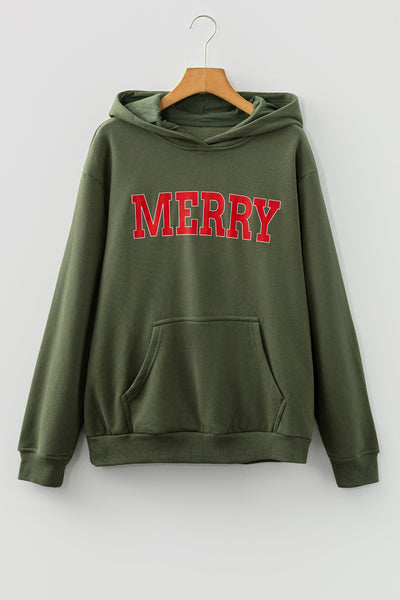 Women's Women’s Olive Green 'Merry' Varsity Graphic Hoodie