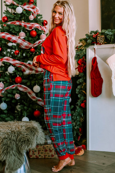 Festive Women's Multicolor Plaid Pajama Set with Graphic Design - Cozy and Comfortable Christmas Sleepwear