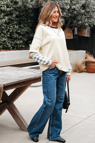 Casual Chic Women's Short Sleeve Stripe Patchwork Blouse in Lightweight Fabric Ideal for Spring and Summer Outfits