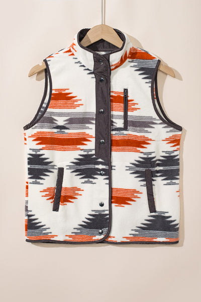 Women's Multicolor Fuzzy Aztec Western Fashion Vest Jacket