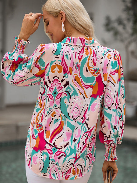 Casual Polo Printed Zipper Lapel Long Sleeve T-shirt