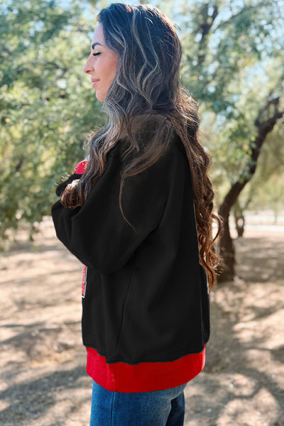 Women's Black Baggy Varsity Sweatshirt with GAME DAY Graphic Trendy Comfort for Fashionable Athleisure Looks