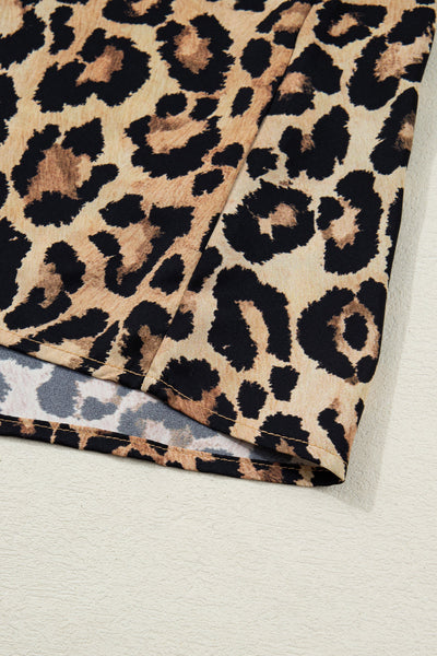 Women's Leopard Print Ruffle Blouse with Striped Contrast