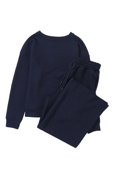 Women's Navy Blue Ultra Loose Textured 2-Piece Slouchy Set for Effortless Comfy Casual Wear
