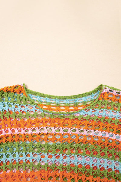 Stylish Women's Lightweight Multi-Stripe Open Knit Sweater Cover-Up for Comfortable Beach Days