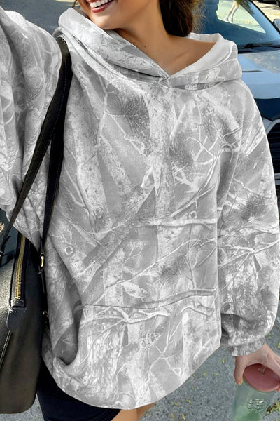 Women's Oversized Gray Branch Camouflage Hoodie Sweatshirt
