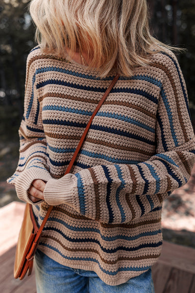 Soft Pastel Striped Knitted Sweater for Women - Cozy Relaxed Fit for Effortless Style and All-Day Comfort