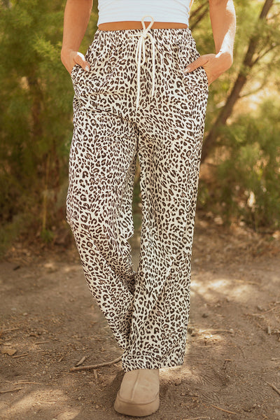 women's safari leopard print drawstring wide leg trousers made for easy styling and wardrobe coordination, with premium-like structure and finish.