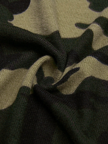 Women's Green Camo Print V-Neck Cardigan in Cardigans