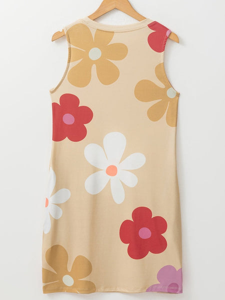 Chic Printed Wave Crew Neck Sleeveless Mini Dress