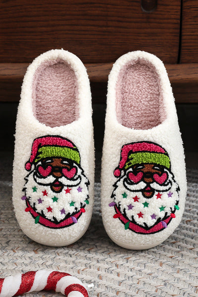 Women's Plush Santa Claus Slippers with Embroidered Stars