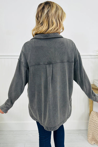 Women's Mineral Wash Cotton-Blend Oversized Shacket