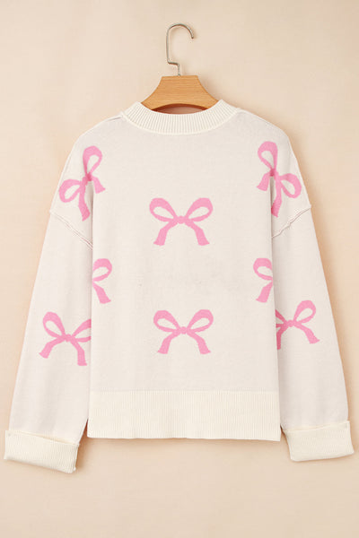 Cozy Pink Bow Sweater for Women - Stylish Knit Top with Feminine Touches for Effortless Casual Chic