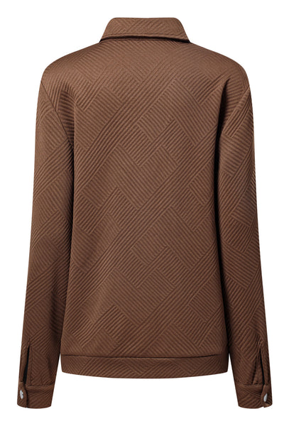 Women's Textured Coffee Zip-Up Shacket with Flap Pockets