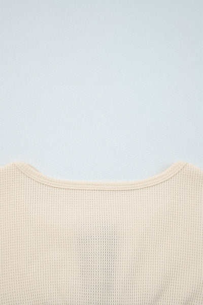 Women's Soft Beige Waffle Knit Long Sleeve Top - Cozy Casual Style for Everyday Comfort and Effortless Chic